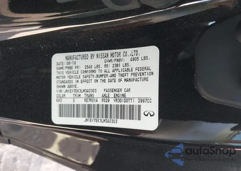 2020 Infiniti Q60 Pure from USA, damaged, VIN JN1EV7EK3LM340303